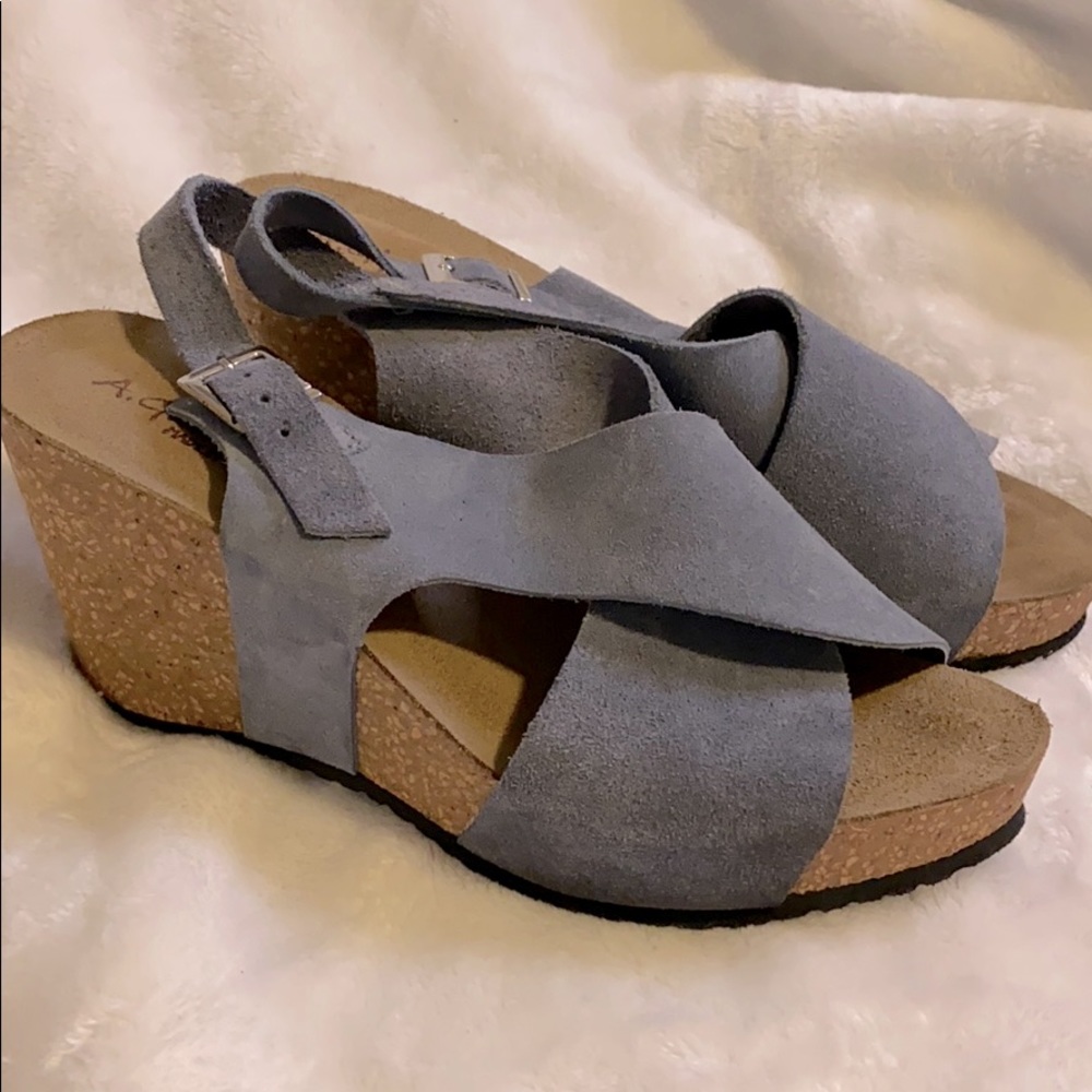 Blue suede wedge